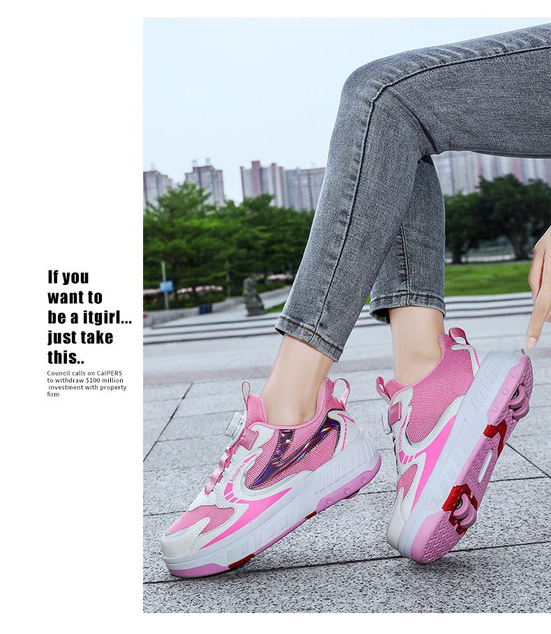 Patines de ruedas de cuatro ruedas para madres y niños, patines de ruedas para niños, patines de ruedas para estudiantes, deformación de contracción invisible_voghion.com