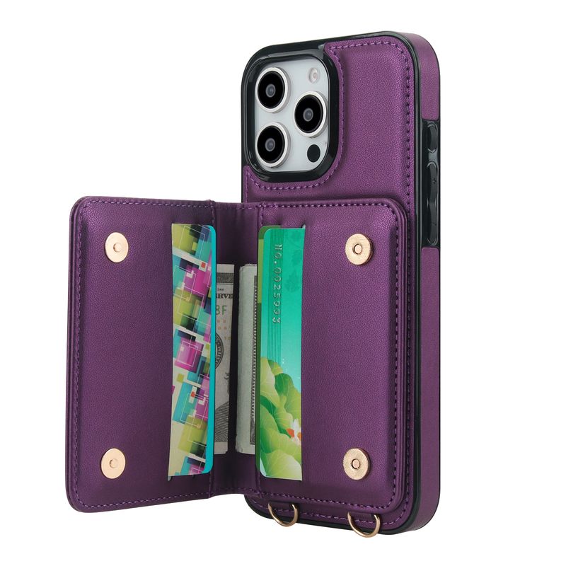 Custodia in pelle con chiusura magnetica per iPhone 16 Pro Max 14 15 Plus 13 12 11, porta carte con blocco RFID e tracolla._voghion.com