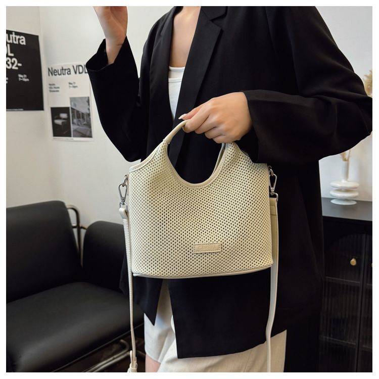 Borsa a secchiello con motivo a righe per donna, borsa da spiaggia casual in stile vacanza di grande capacità, tracolla singola_voghion.com