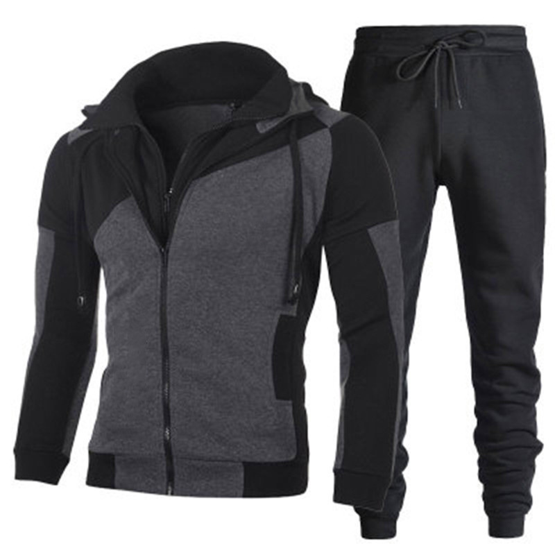Personalized Shirt Double Zipper Splice Slim Fit Hooded Cardigan Men's Sweater Set_voghion.com