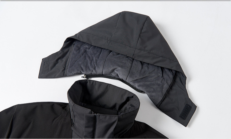 Herren-Fleece-gepolsterte Jacke für den Außenbereich, wasserdicht, abnehmbare Kappe, lockere Farbkombination, dicke, superweiche Hardshell-Jacke_voghion.com