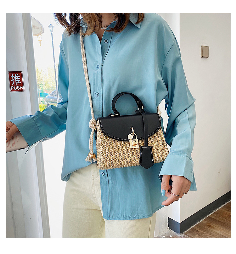 New Women's Bag Korean Fashion Lock Straw Bag Casual Handheld Small Square Bag Woman_voghion.com