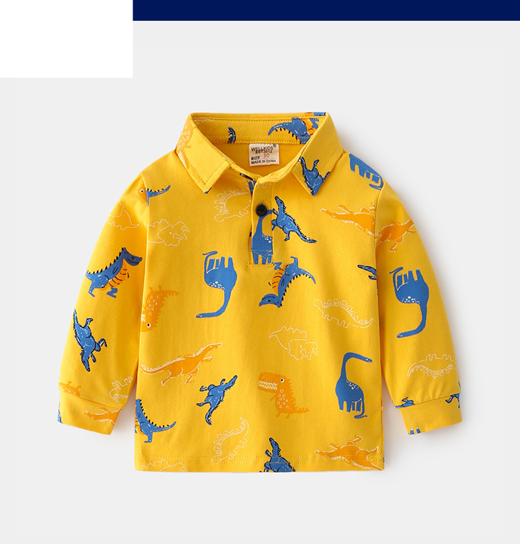 Langarm-Top ohne Kapuze, Frühlings-Langarm-Poloshirt für Jungen, Cartoon, weich, bequem, Revers, Kinderkleidung_voghion.com