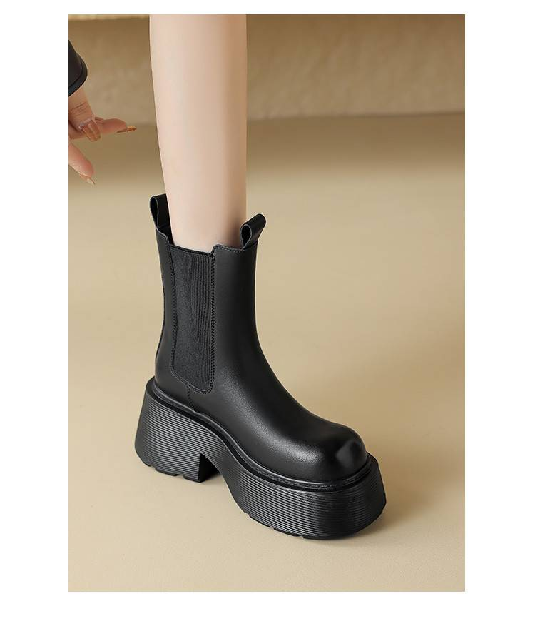 cameido British-style thick-soled boots for women, women's cuffed sleeve boots with elastic openings, chimney boots for 2024_voghion.com