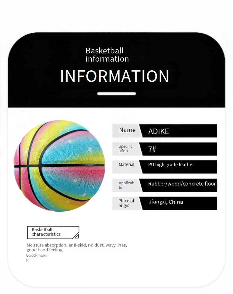 Im Dunkeln leuchtender Basketball, Größe 5 und 7 – Regenbogen-PU-Basketball für Kinder/Jugendliche, langlebiger Trainingsball für drinnen und draußen_voghion.com