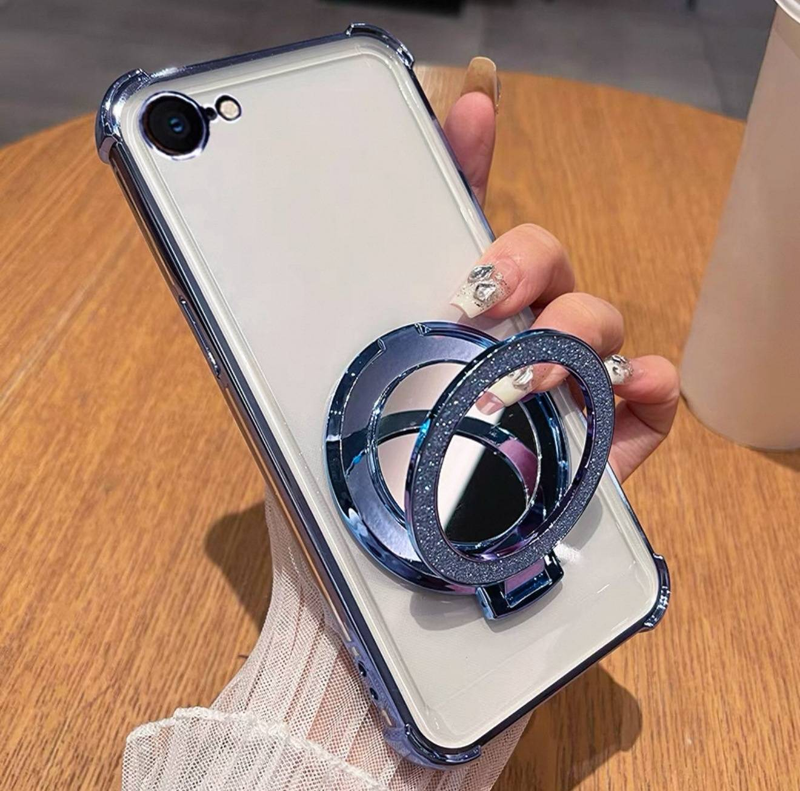 Mirror Stand Case For IPhone 16E/15 Pro - Electroplated Shockproof Corners With Built-in Vanity Mirror & Camera Lens Protector, Soft Silicone Cover_voghion.com