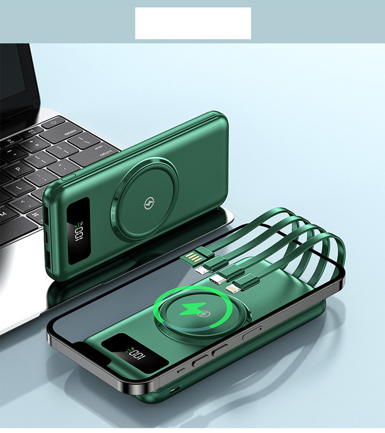 66 W-os szupergyors töltésű külső akkumulátor, 20000 mAh, nagy kapacitással, beépített kábellel, ultra-hordozható utazáshoz_voghion.com