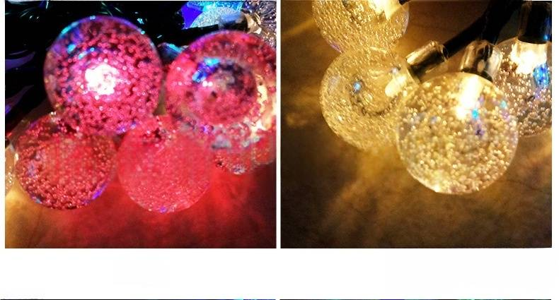 Güneş Enerjili Baloncuklu Top Işık Dizisi - Uzaktan Kumandalı Su Geçirmez Dış Mekan Peri Işıkları (Sıcak Beyaz ve Çok Renkli, Kristal Küre Tasarımı, 50 LED Işık)_voghion.com