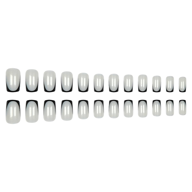 Elegant French Black Tip Press-On Nails - Reusable Fake Nails With Glue & Gel Pads - Natural-Looking False Nails For Women_voghion.com