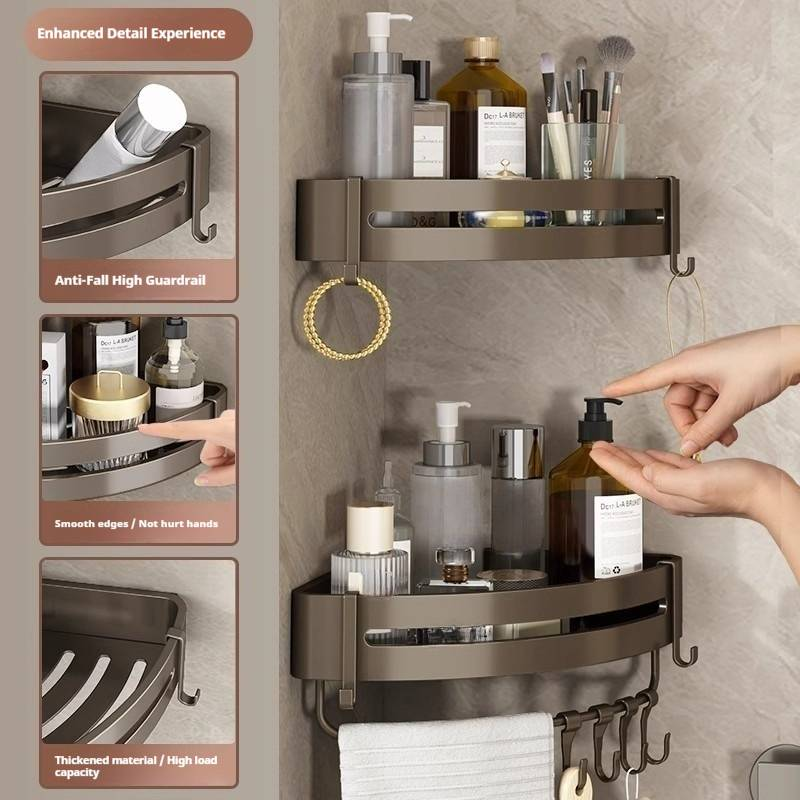 Robustes Eckregal aus Aluminium – Badezimmer-Organizer zur Wandmontage, rostfrei und wasserdicht, kein Bohren erforderlich, moderne Luxusaufbewahrung_voghion.com