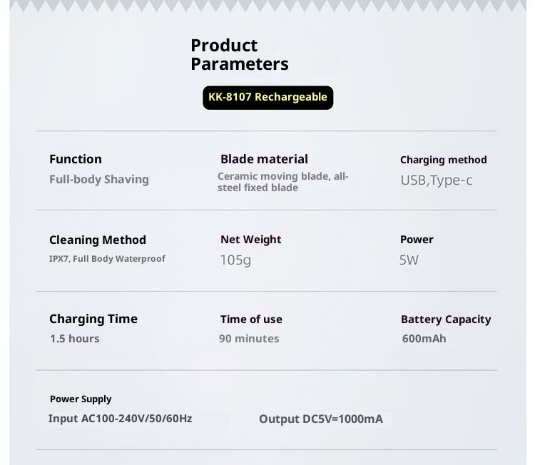 Tondeuse professionnelle sans fil pour cheveux et corps - Rechargeable par USB, étanche, lames en céramique et lumière LED pour un rasage en douceur_voghion.com