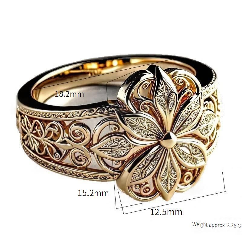 Bague de promesse élégante à motif floral ajouré - Bijou bohème vintage en or et argent pour femmes et hommes_voghion.com