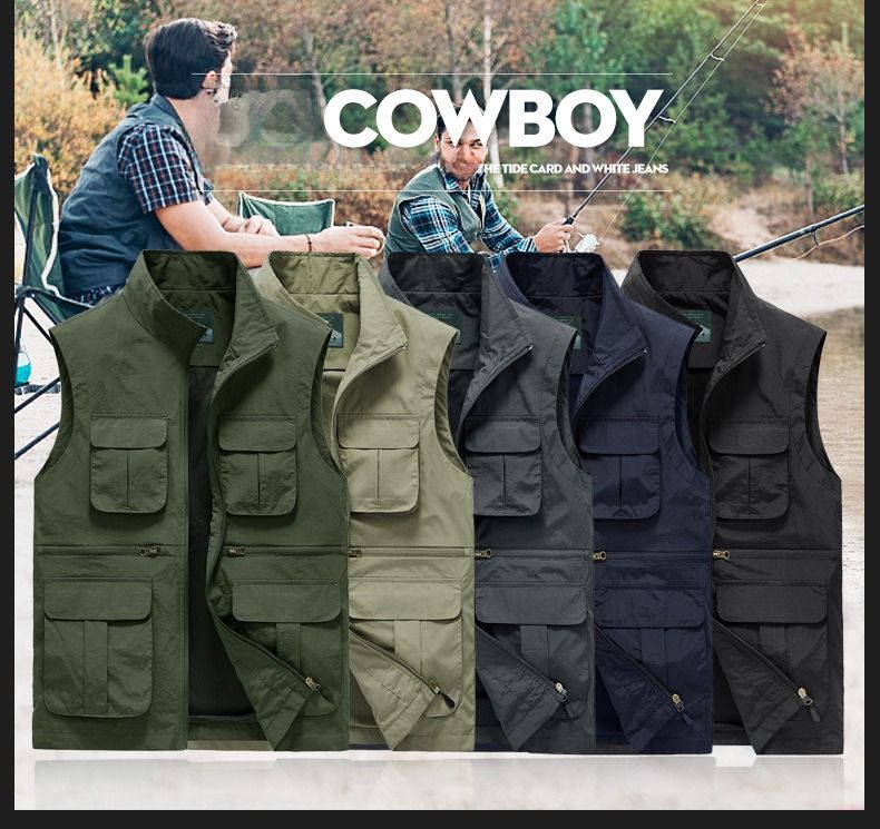 Men's Water-Resistant Tactical Vest – Lightweight Nylon Multi-Pocket Jacket For Outdoor Work & Urban Exploration (Up To 8XL, 5 Colors)_voghion.com