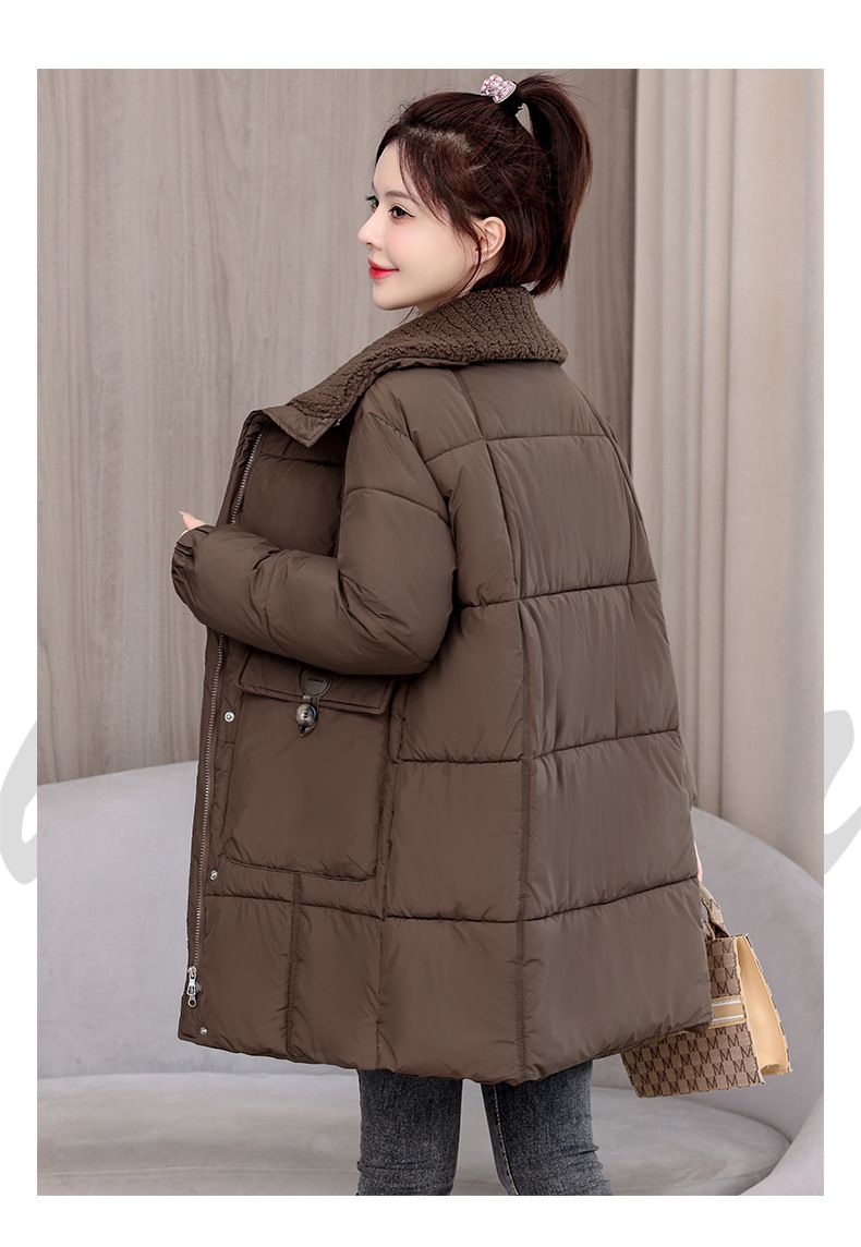 Grenzüberschreitender Kragen, neuer Winter 2024, dicke Daunenjacke für Damen, mittellang bis lang, koreanische Version, lockerer Baumwolljackenmantel_voghion.com