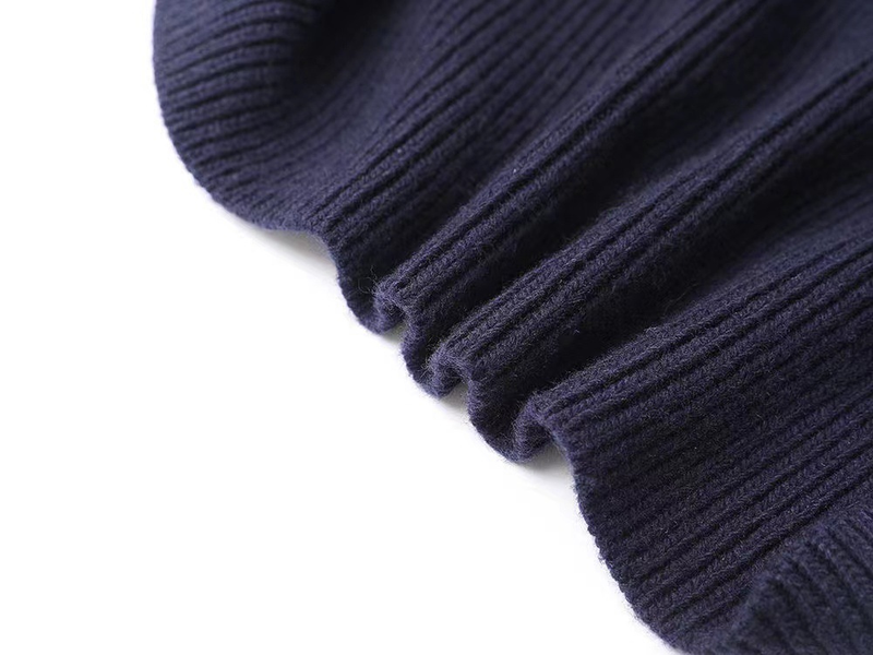 Lose Denim-Spleißstrickjacke für Damen mit Polokragen, Strickjacke_voghion.com