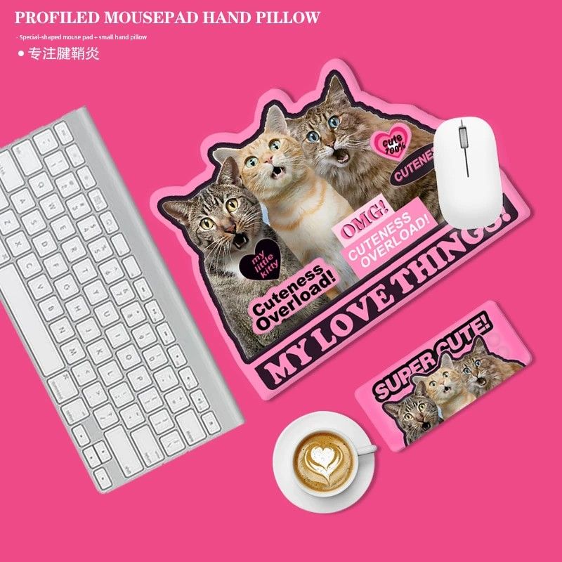 Oniwwertraff Qualitéit Séiss speziell geformt Mausarmband Pad 3D kleng Dëschmatt Notizbuch Tastatur Ënnerstëtzung Handkëssen Kuerz Dräi Kazen Cool_voghion.com
