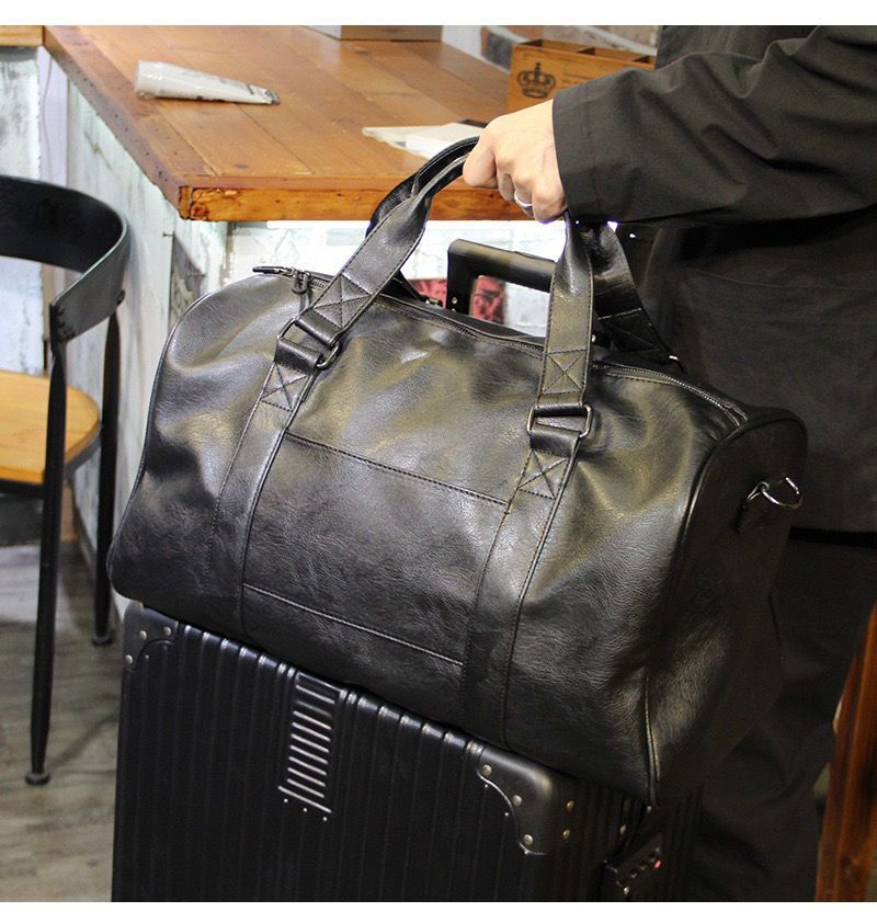 Men's Genuine Leather Travel With Shoe Compartment, Large Capacity Handbag, Shoulder Crossbody Bag, Waterproof And_voghion.com