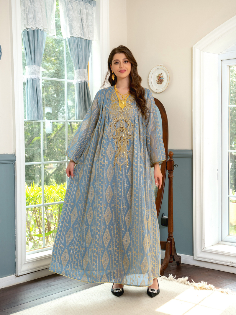 Women's Muslim Evening gown Muslim large size sequin embroidered robe_voghion.com