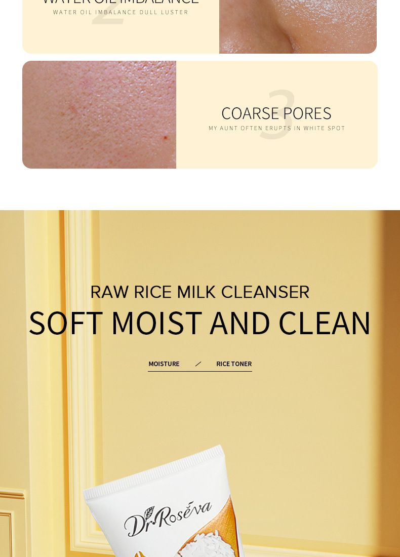 Compresse di latte di riso crudo, idratanti, controllo del sebo, riparazione della pelle sensibile, detergente e struccante tutto in uno al latte di riso_voghion.com