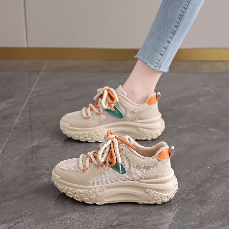 New Father Women 2024 Summer And Autumn Increase Breathable Thick Sole Net Surface Small White All Wear Shoes_voghion.com