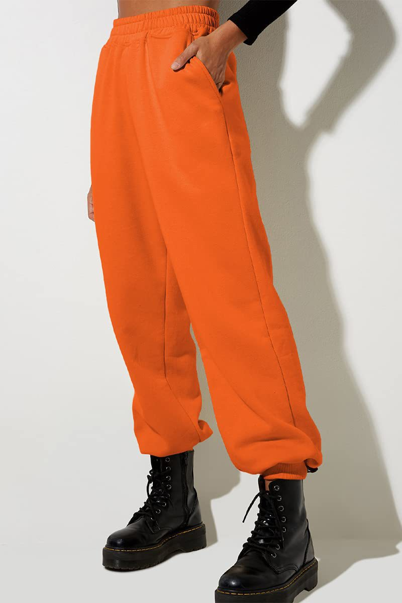 Pantaloni casual sportivi in tinta unita da donna con gambe larghe_voghion.com
