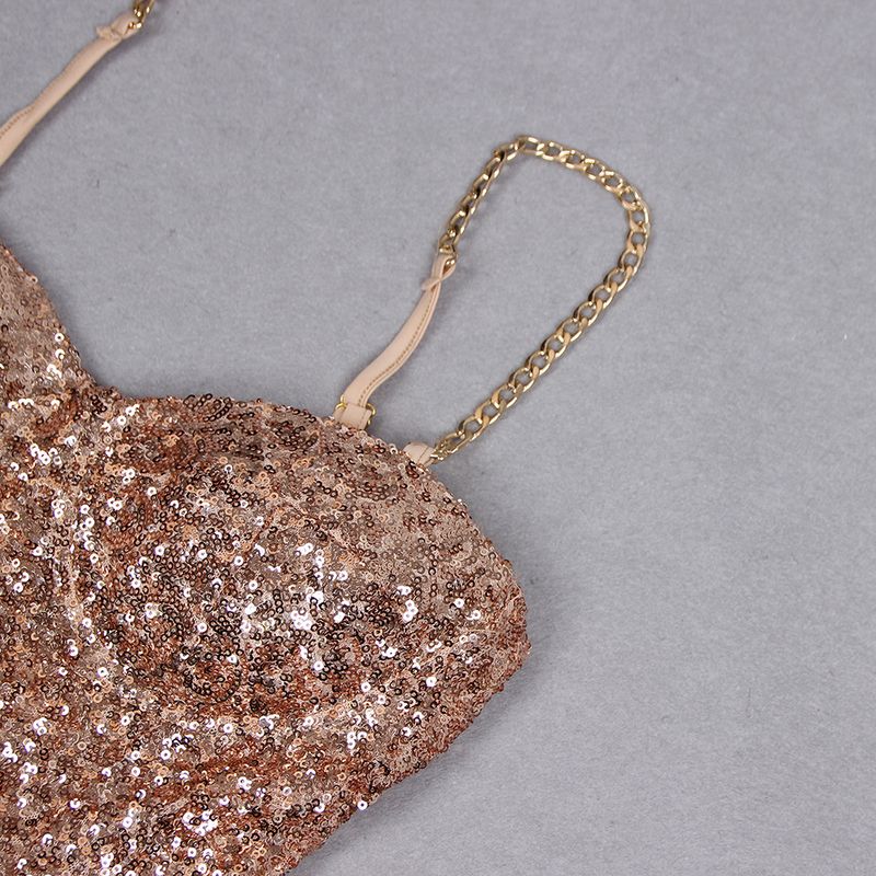 Roupas femininas estilo quente resistente brilhante ouro lantejoulas suspensório macacão europeu e americano moda celebridade festa banquete vestido_voghion.com