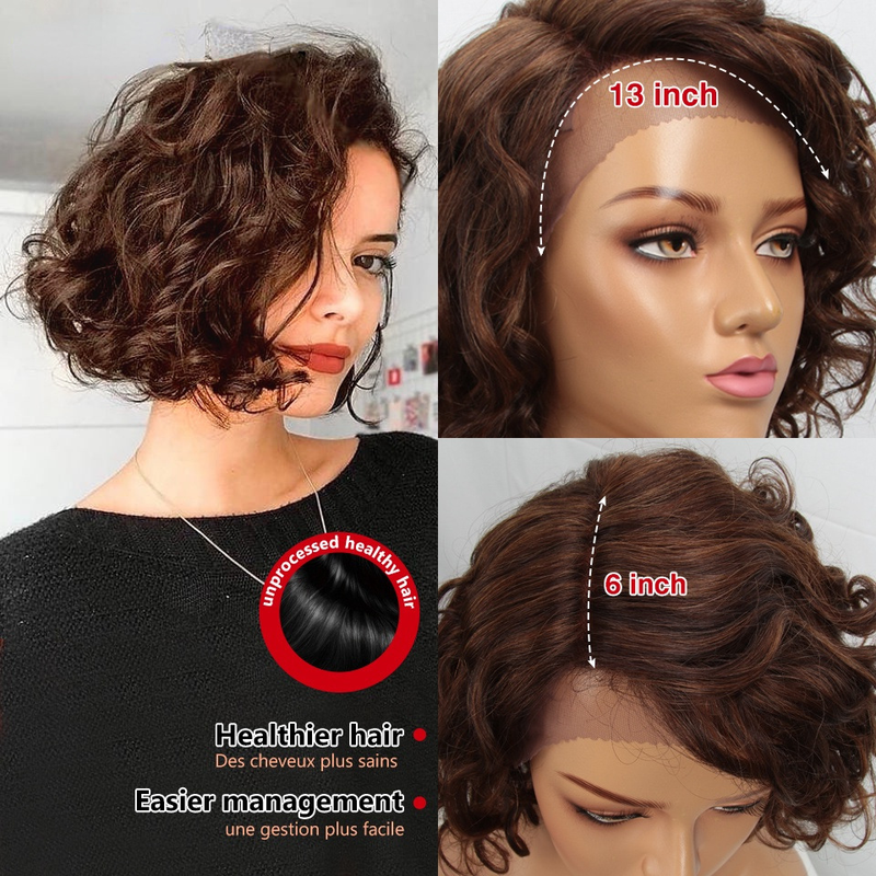 Peluca negra afro esponjosa de 12 pulgadas con encaje en la frente parcial y tocado completo Cabello humano_voghion.com