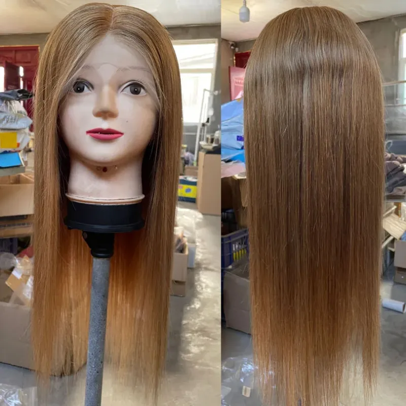 Parrucca in pizzo completo con base in seta bionda, capelli umani lisci brasiliani al miele per le donne_voghion.com