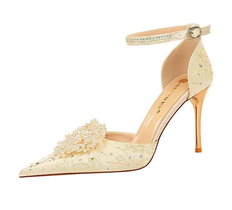 286-7 style banquet heel shallow mouth hollow slot with pointed rhinestone pearl flower sandals high heels_voghion.com