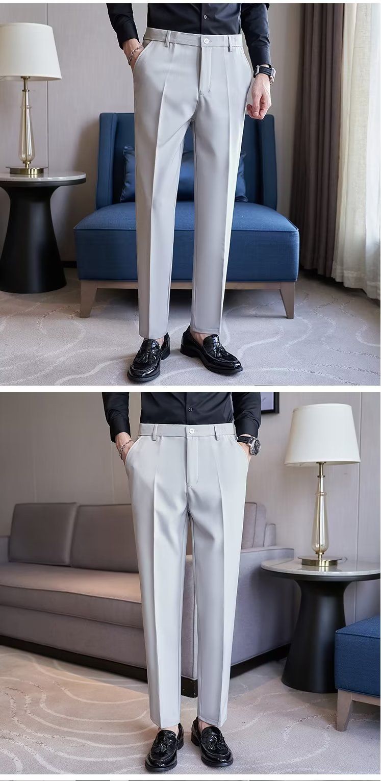 Pantalon slim pour homme, coupe slim, blanc, neuf points, sans repassage, anti-rides, style business, formel, droit, décontracté_voghion.com