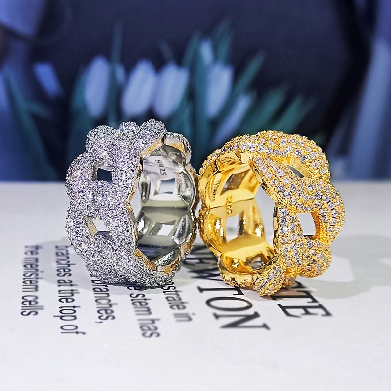 NYUK Anello a catena cubana con zircone, stile hip-hop lucido, unisex, per coppia di ballerini di strada_voghion.com