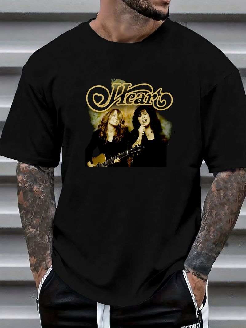 Koszulka z albumem zespołu rockowego Retro Heart Band w rozmiarze S M L 2345XL, rozciągliwa, letnia, oddychająca, miękka, graficzna koszulka męska na co dzień, modna i swobodna_voghion.com