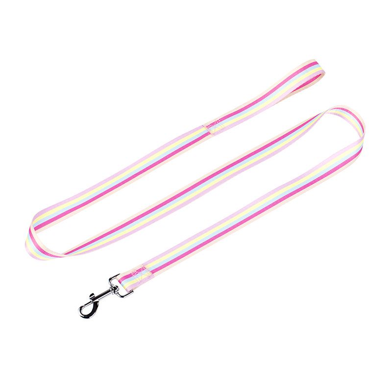 Nova coleira ajustável de nylon para cães pequenos e médios, coleira multicolorida com corrente de arco-íris e corda única para caminhada de cães_voghion.com