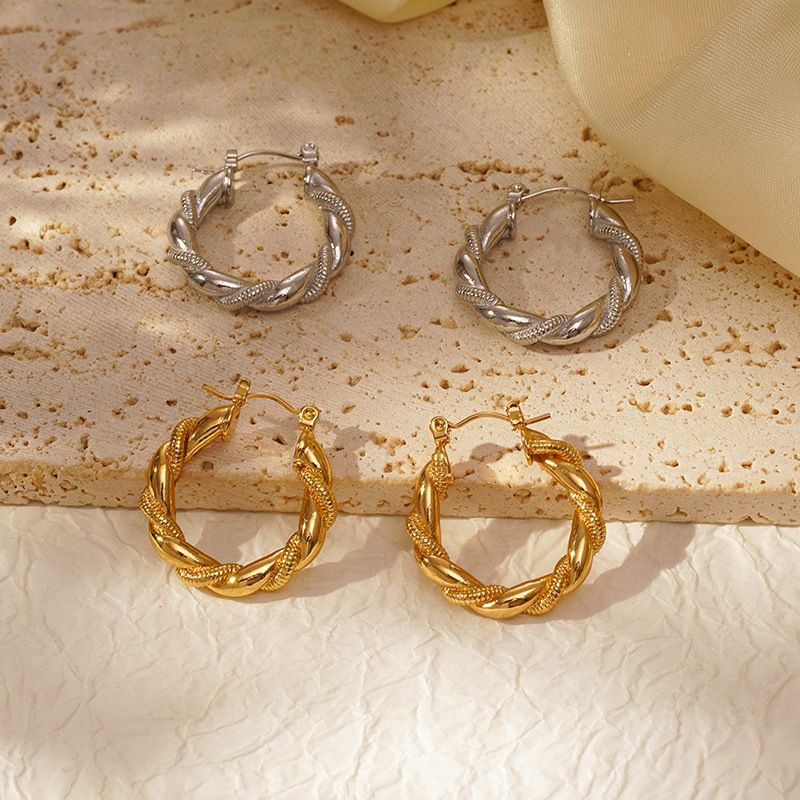 Grenzüberschreitende Direktversorgung Edelstahl Vielseitig Damen Rund Gewickelt Hoop Trendy Fashion Überzogene Ohrringe Großhandel_voghion.com