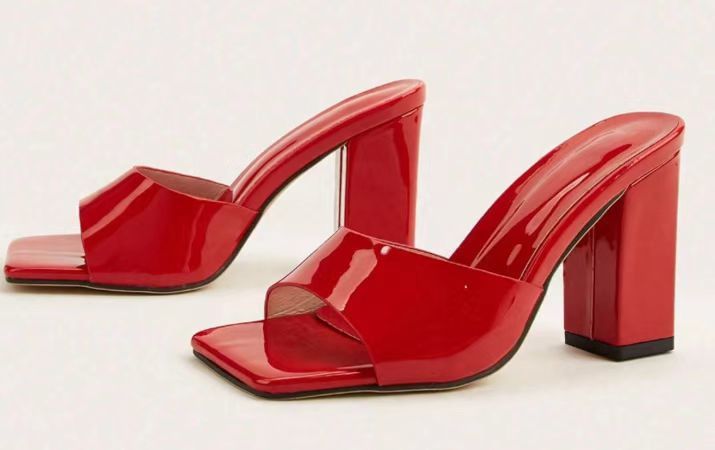 Square Head One Line High Heels Slipper Woman_voghion.com