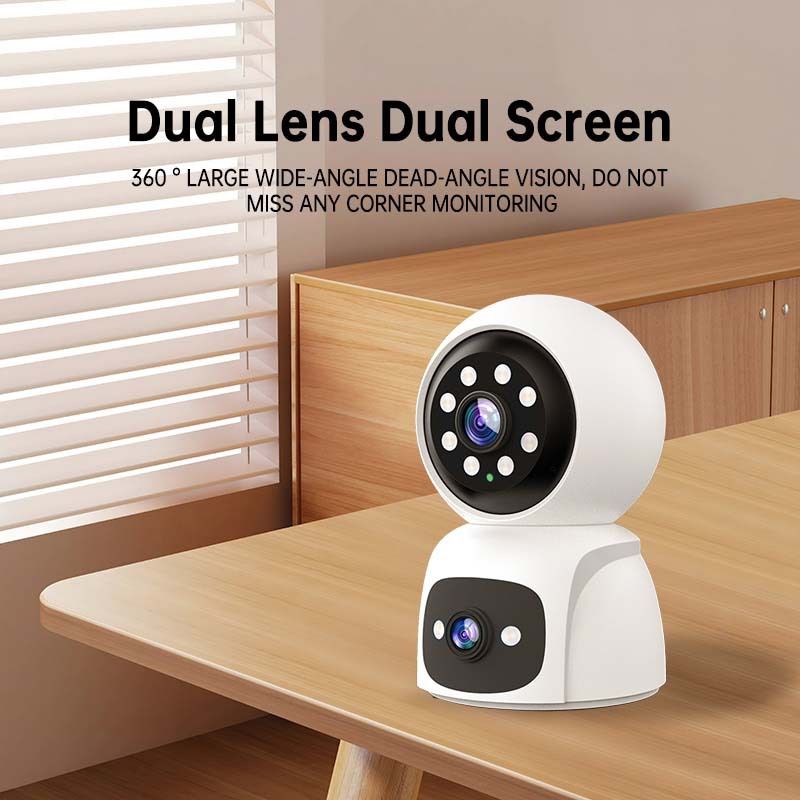 360° draaibare WiFi-beveiligingscamera met dubbele lens, nachtzicht, tweerichtingsaudio en bewaking op afstand voor gebruik binnenshuis_voghion.com