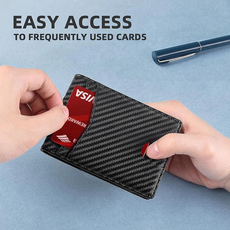 Rfid Carbon Fiber Leather Airtag Wallets Credit Card Holder Air Tag Purse Black Minimalist Wallet For Men_voghion.com
