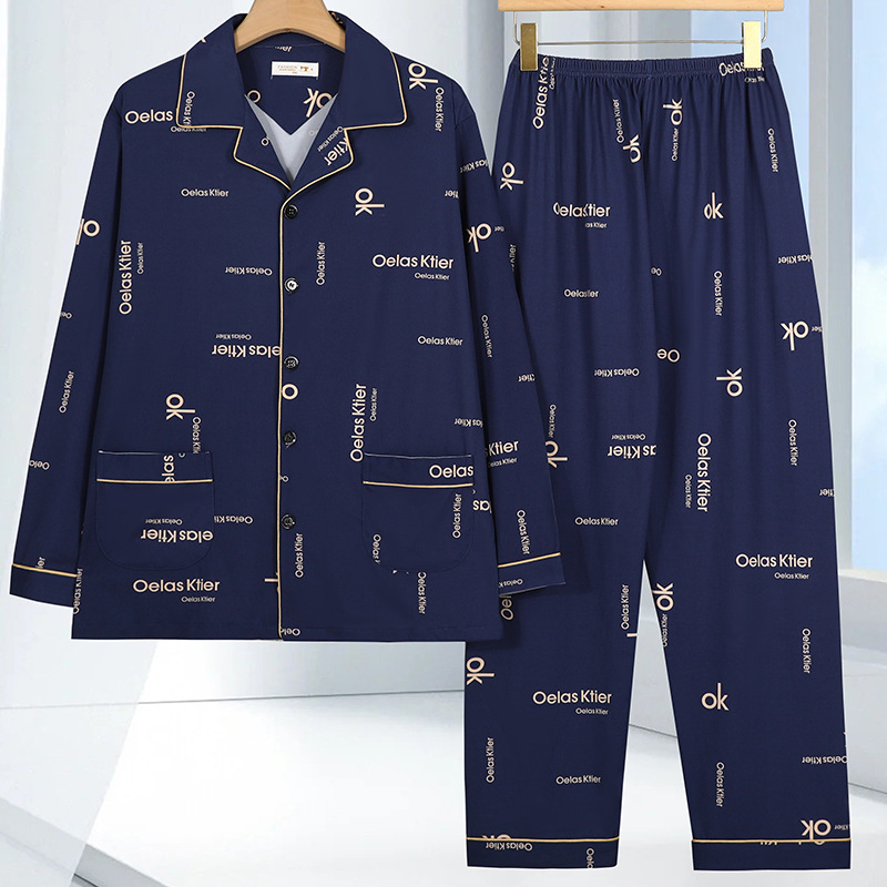 Frühling und Herbst Neue Baumwolle Casual Langarm Strickjacke, Kragen, herren Pyjama, Große Lose Hause Kleidung,_voghion.com