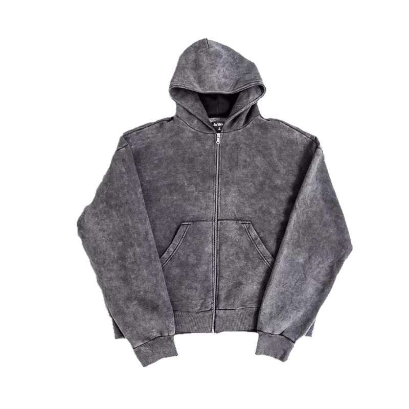 Felpa con cappuccio lavata per uomo, stile americano, foderata in pile, corta, giacca, unisex, autunno e inverno, per coppie_voghion.com
