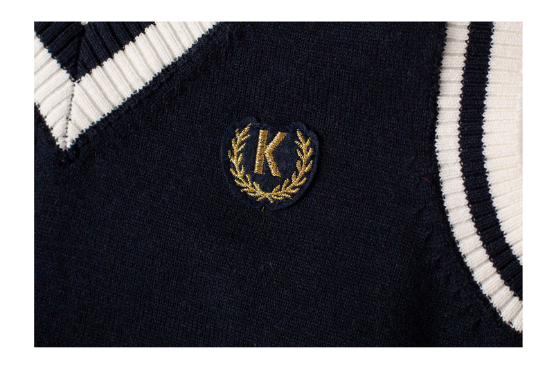 Strickweste Herbst/Winter Kinder Baumwollpullover Weste V-Ausschnitt Preppy Kinderweste mit Fleece_voghion.com