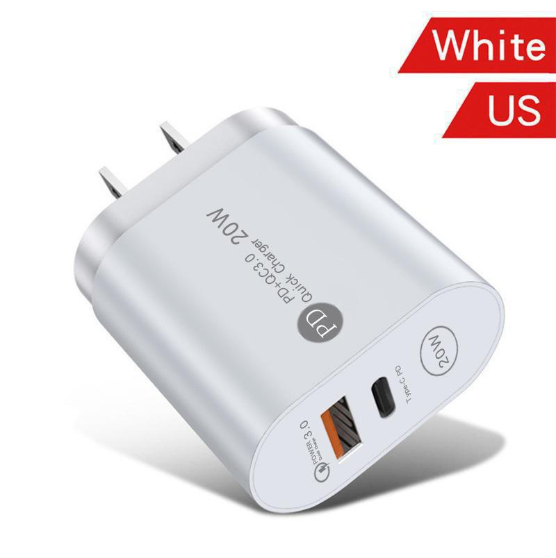 20W PD+USB Fast Charge Adapter QC 3.0 Fast Charge Type-C Charger Europe/America/British Wall Phone Fast Charge Household Wall Charger Travel Adapter_voghion.com