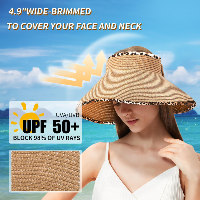Faltbarer Strandsonnenhut für Damen im Freien mit Sonnenschutz, breitkrempiger Sonnenhut, verstellbarer Strandhut für den Sommer_voghion.com