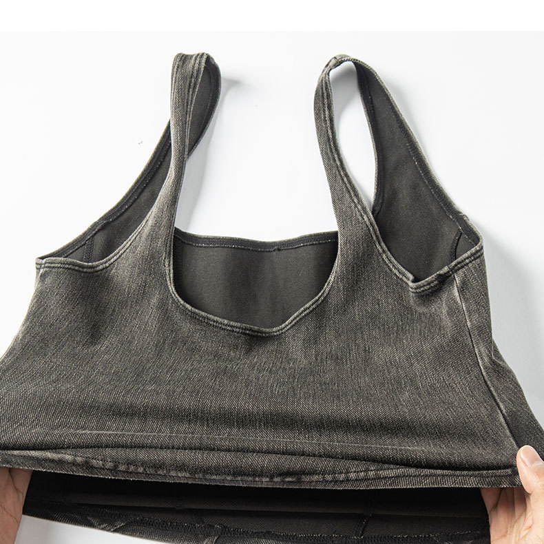 Nouveau gilet de sport de yoga en denim pour femmes, élastique en forme de U amincissant et beau dos, haut de fitness à séchage rapide pour vêtements d'extérieur_voghion.com