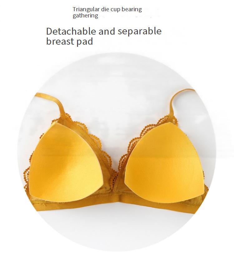 Conjunto de roupa íntima feminina com bojo triangular destacável e franzido sem argola de aço, duas peças_voghion.com