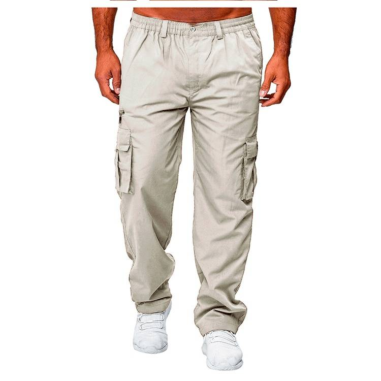 Calça de moletom masculina lisa e reta, calça de trabalho solta com cordão_voghion.com