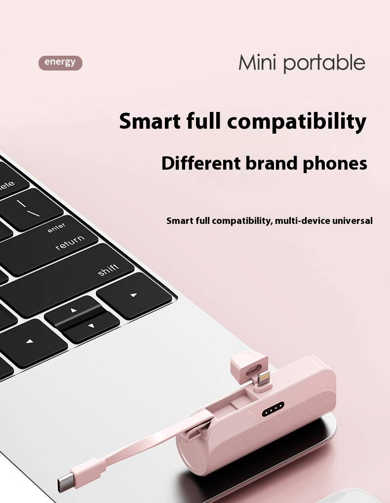 Compact 5000mAh Capsule Power Bank With Built-in Lightning/Type-C & Huawei Cables | Portable Charger For IPhone Android Outdoor Emergency_voghion.com