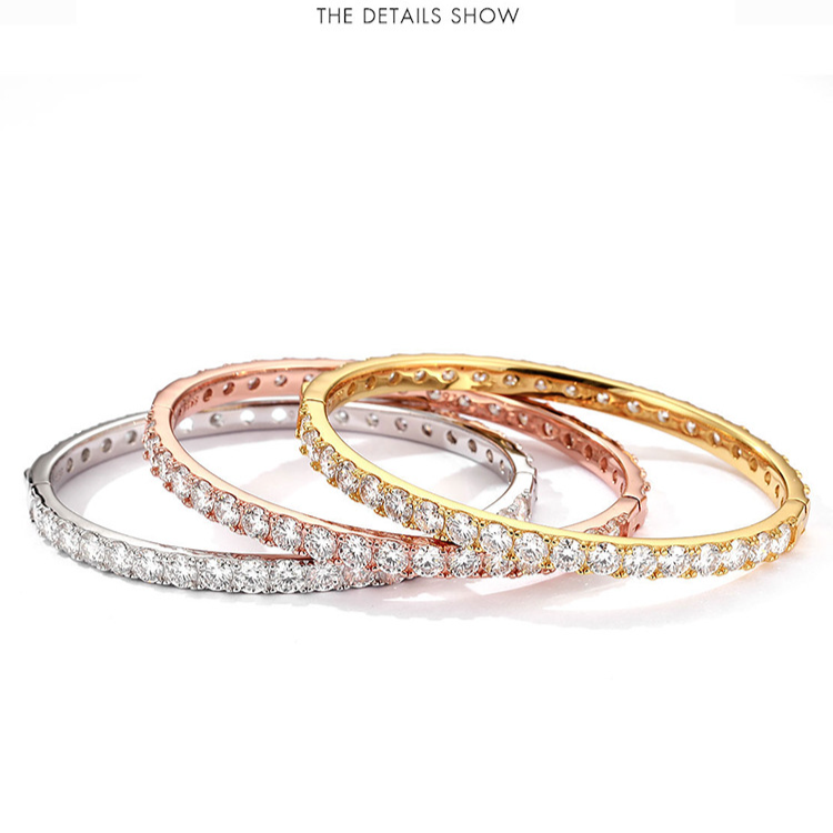 Women's Jewelry Elegant 30-Point Moissanite Bracelet In Sterling Silver, Full Diamond Accents, Adjustable Open Bangle For Everyday & Special Occasions_voghion.com