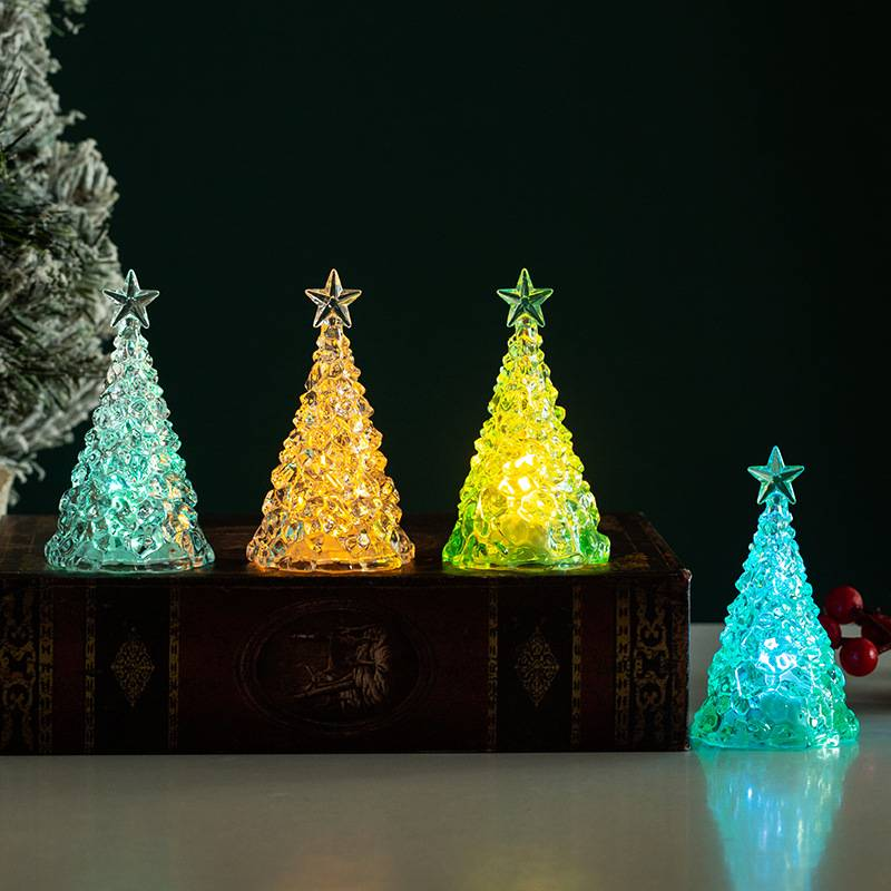 Christmas Decoration Mini Glowing Christmas Tree, Transparent Crystal Night Light, Cross-border Desktop Decoration Props, Small Gifts_voghion.com