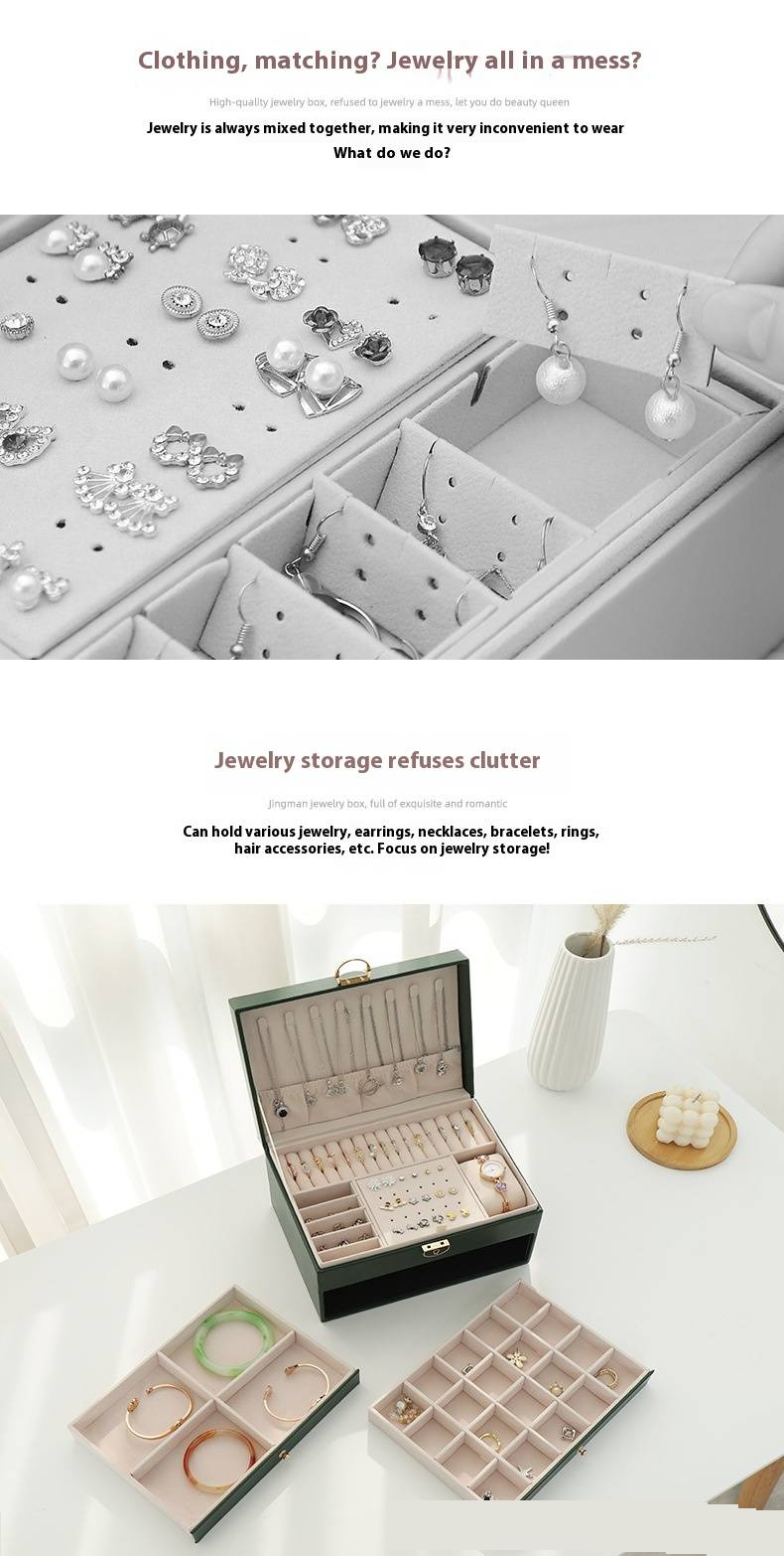 Multifunctional Jewelry Box Large Three Layer Lockable Leather Jewelry Storage Box Earring Jewelry Box Earring Storage Box_voghion.com