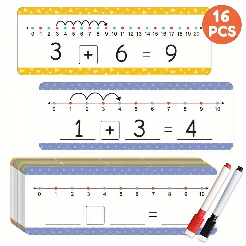 16pcs Dry Erase Number Line Cards, 0-10, 0-20 Number Line For Students, Homeschool Teacher Supplies, Classroom, Math Game Math Center High Quality_voghion.com